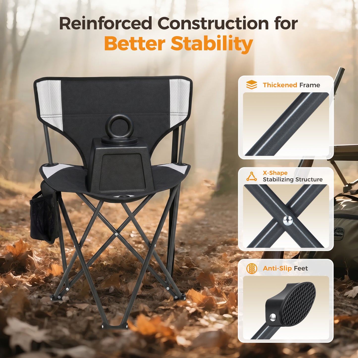 Sophia & William 2 Pack Hunting Chair 600D Waterproof Folding Hunting Blind Supports 230Lbs with Lumbar Support,Black