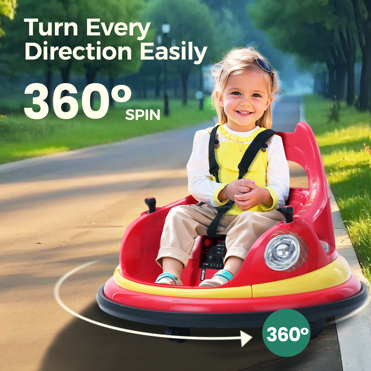 Alpha Joy Kids Bumper Car 12V Battery Powered Ride on w/LED Lights, Bluetooth Music, 360¡ã Spin, Remote Control, Electric Car in 2 MPH, Red