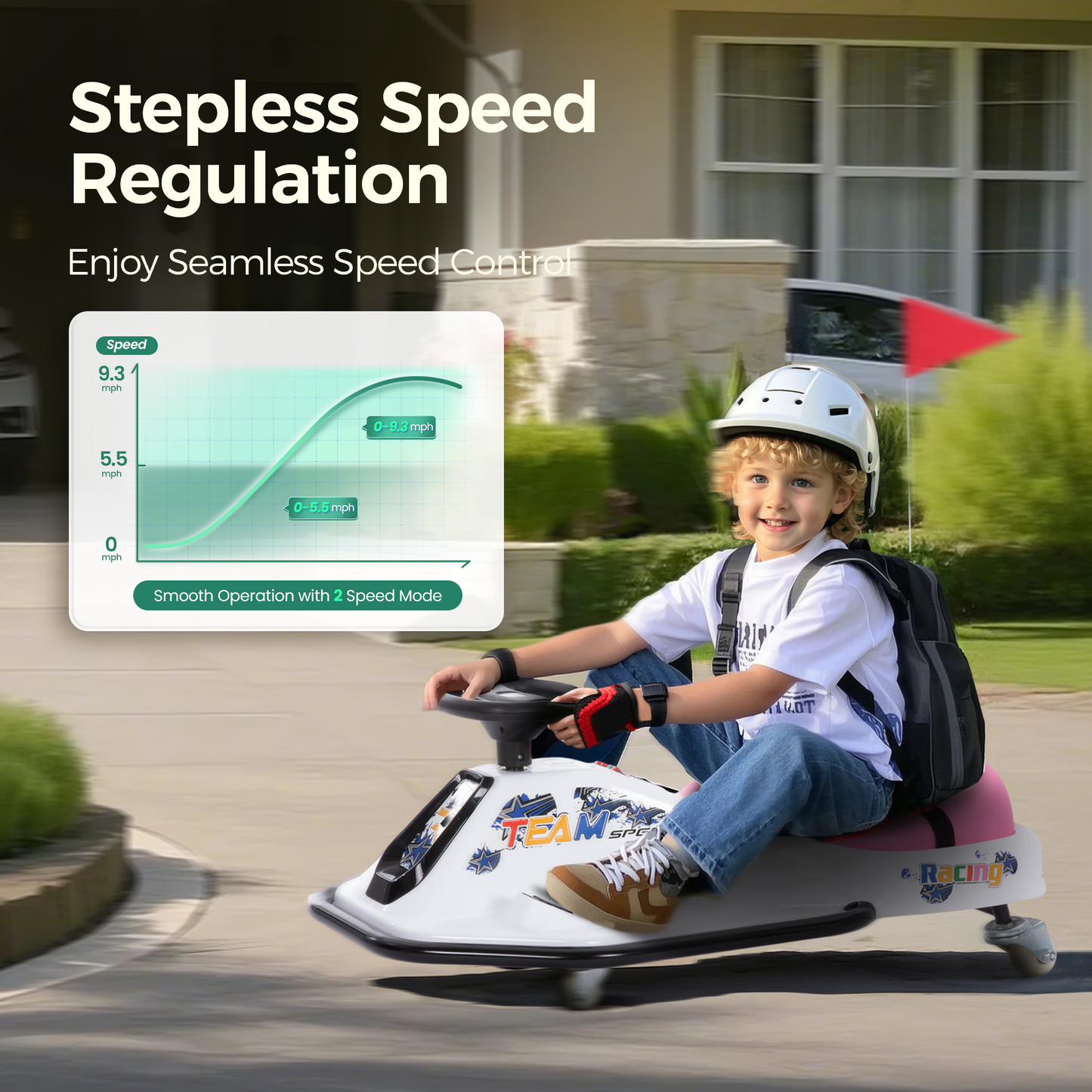 Alpha Joy Kids Crazy Drift Car 24V 181W Electric Drifting Go-Kart w/Rechargeable Battery, Colorful Light, Bluetooth Music & Safety Harness, Pink