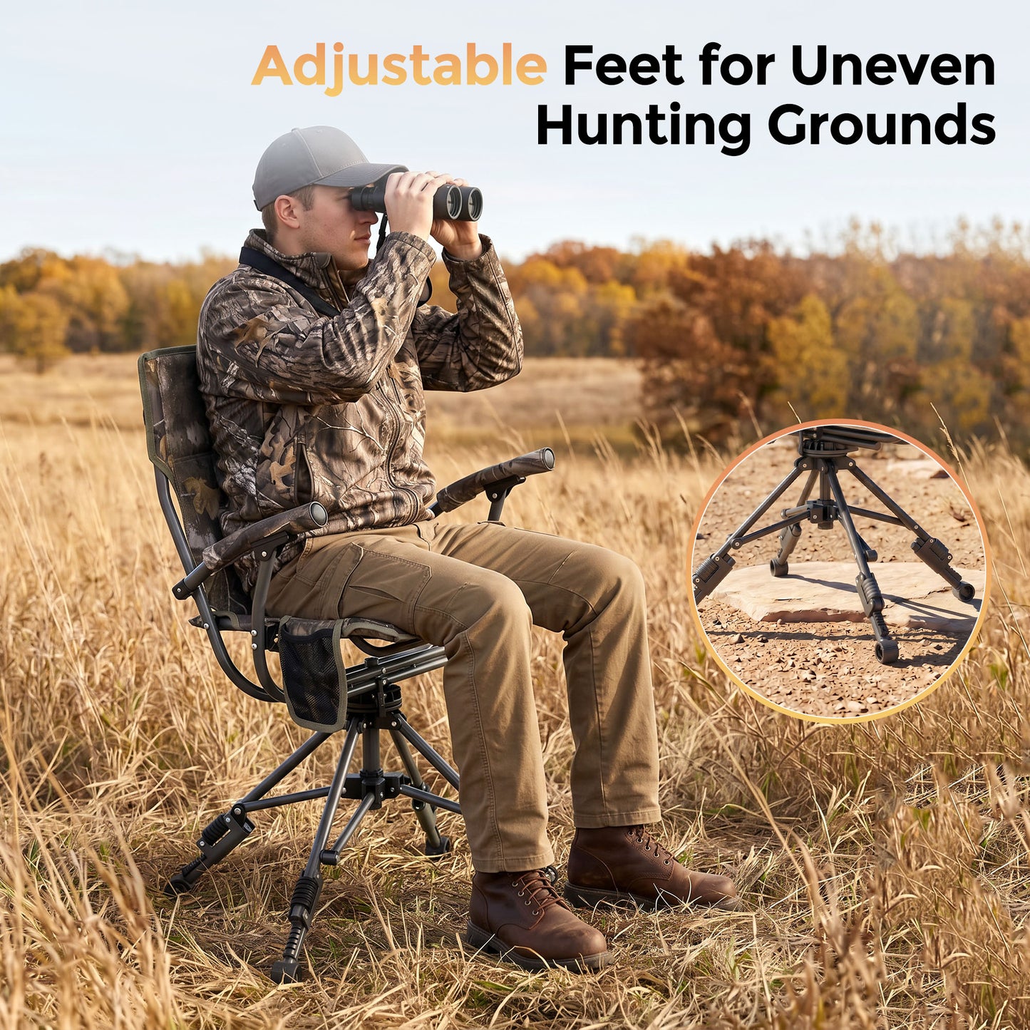 Sophia & William Heavy Duty 360¡ã Swivel Hunting Chair with Patent-Pending Quick-Lock Frame, Waterproof 600D Camo Oxford Fabric, Adjustable Legs for Outdoor Camping, Fishing & Blind - 330lbs Capacity