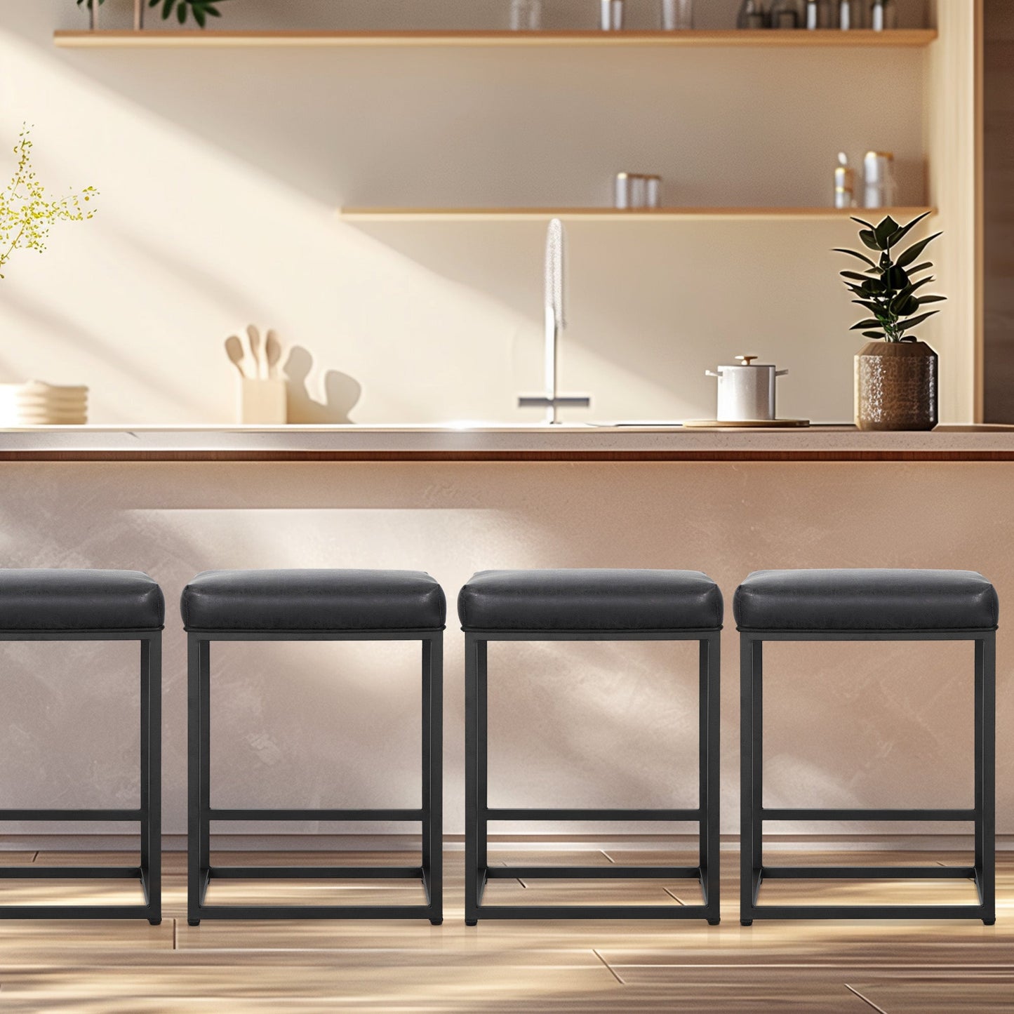 Sophia & William 24" Bar Stool Counter Height Bar Stools with Footrest, 4 Pack, Black