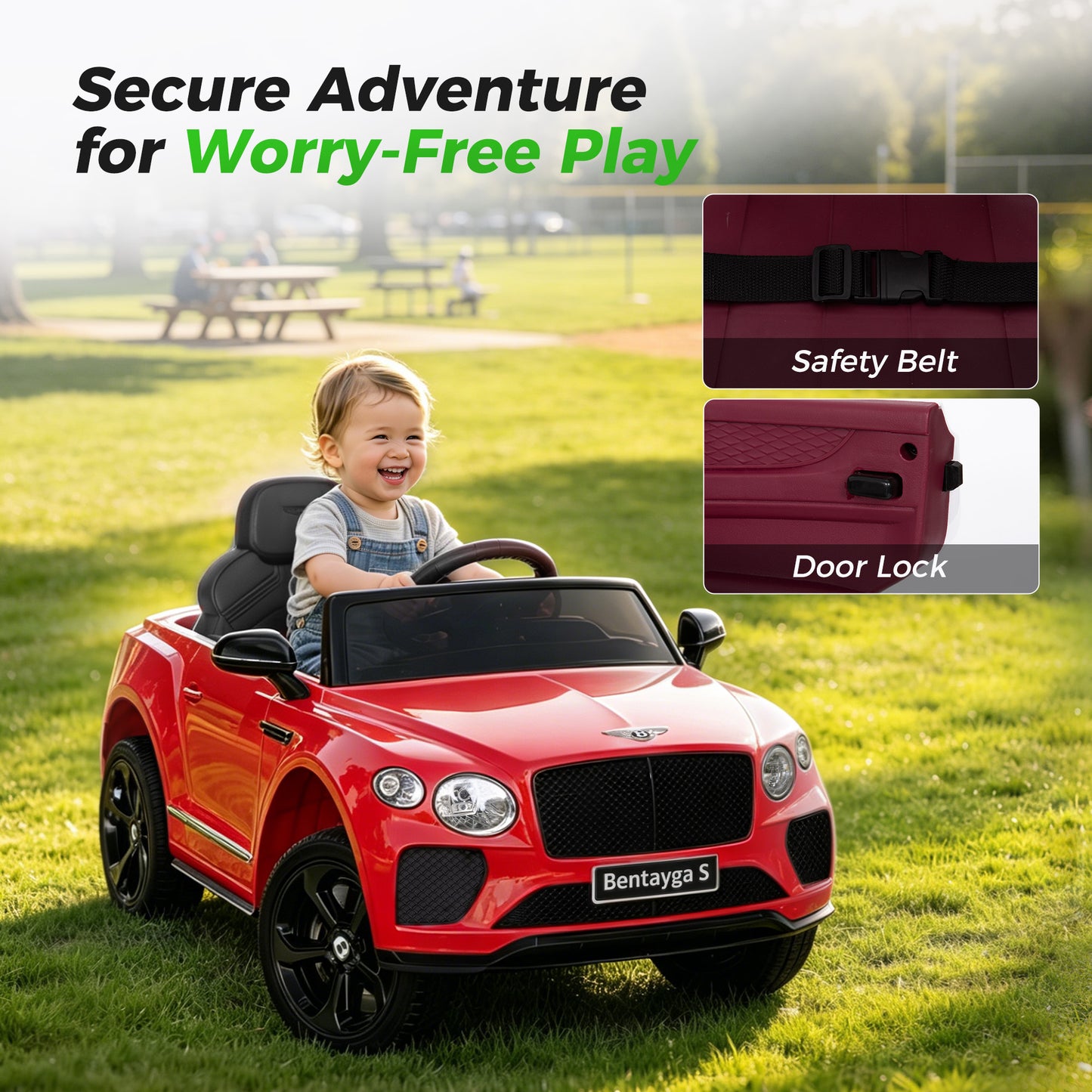 Alpha Joy 12V Kids Ride On Car Licensed Bentley Electric Vehicle with Remote Control, Soft Start, 3 Speed, LED Lights, Built-in Storage & Music, Gift for Boys Girls Ages 3-8, Red