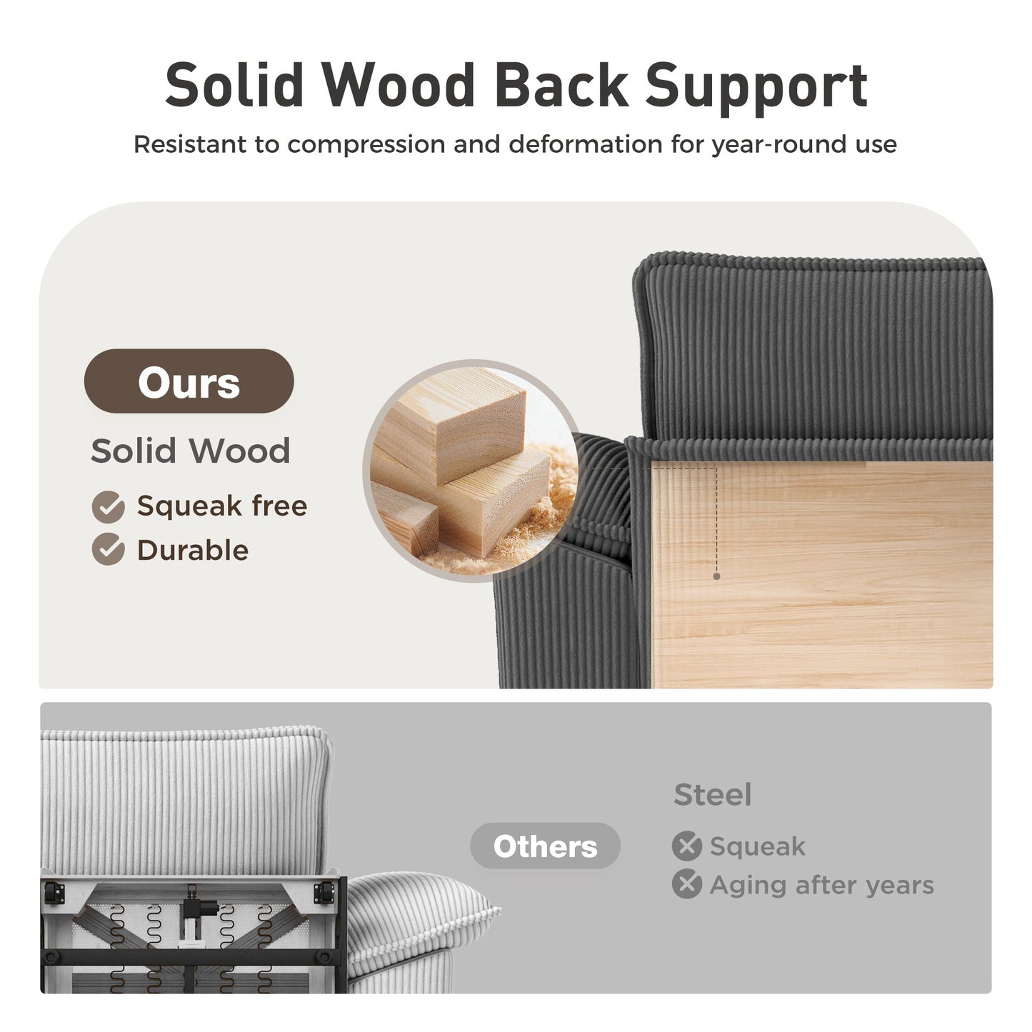 Sophia&William 3-Seat Convertible Sectional Sofa Couch, Modern Corduroy Cloud Couch Modular Sofa Sectional with Pillows for Living Room,Gray