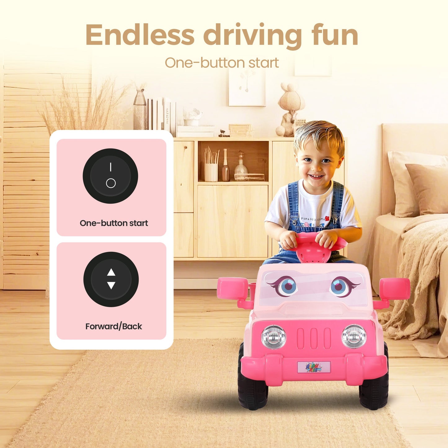 Alpha Joy Kids Remote Control Car Toys with LED Lights & Fish Sticker, Pink