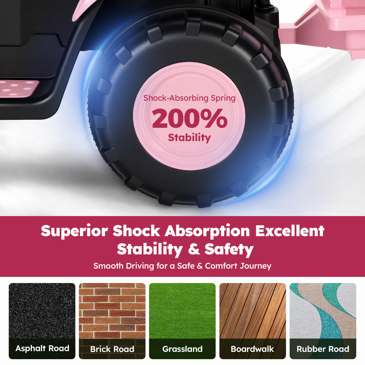 Alpha Joy 24V Powered Ride on Tractor with Detachable Trailer Electric Toy Car with Remote Control, Tippable Trailer, USB, Headlight, Bluetooth, 3 Speed Adjustable for Kids 3+, Pink