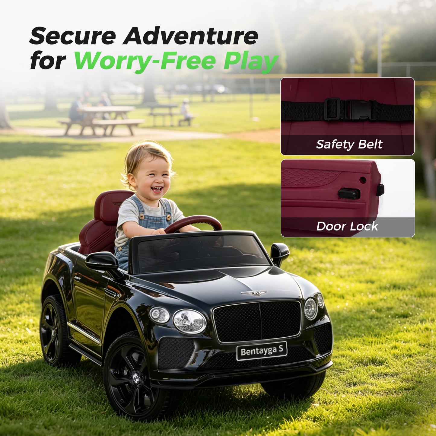Alpha Joy 12V Kids Ride On Car Licensed Bentley Electric Vehicle with Remote Control, Soft Start, 3 Speed, LED Lights, Built-in Storage & Music, Gift for Boys Girls Ages 3-8, Black