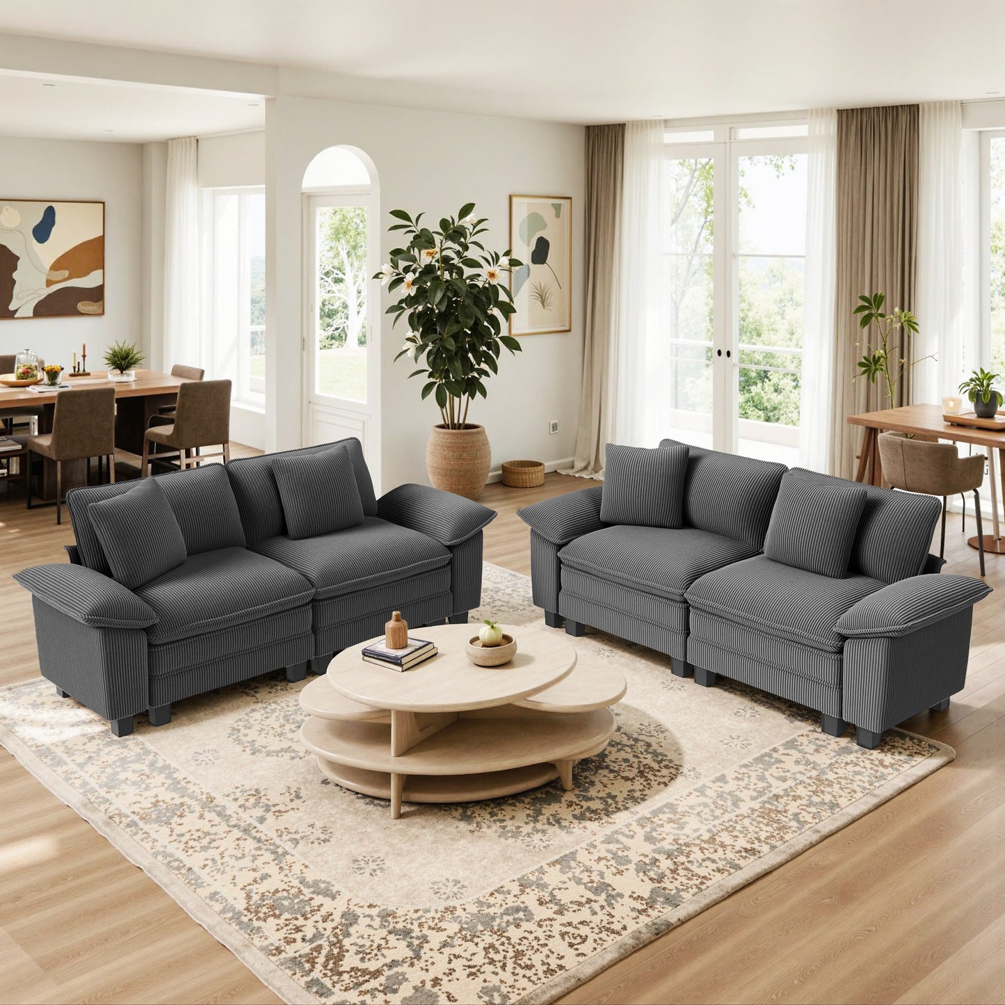 Sophia&William Modular Sectional Sofa Sets, Modern Corduroy Cloud Couch Sofa Set 4-Seater Oversized Sectional Sofa with 4 Pillows for Living Room,Gray