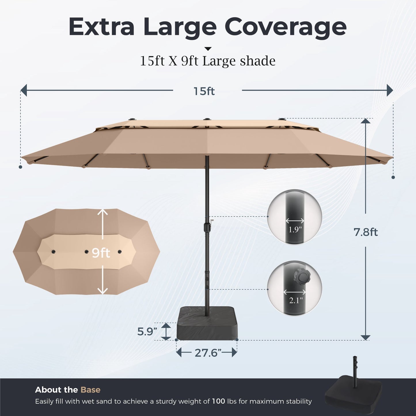 Alpha Joy 15ft Dual-Layer Outdoor Patio Umbrella Extra-Large Double-Sided Garden Umbrella with Ventilation and Base - Beige Patchwork