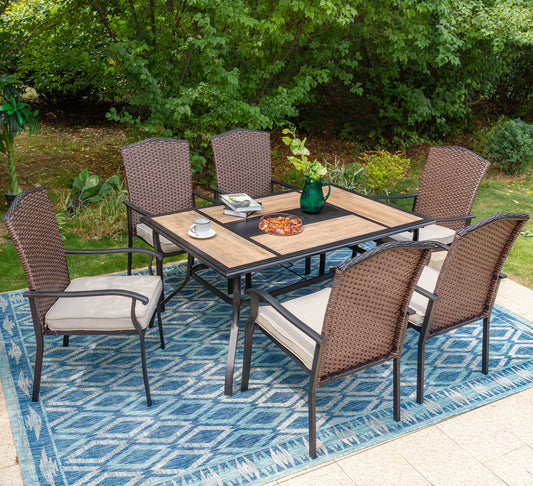 Sophia & William 7 Pieces Patio Dining Set Wicker Chairs & Umbrella Table