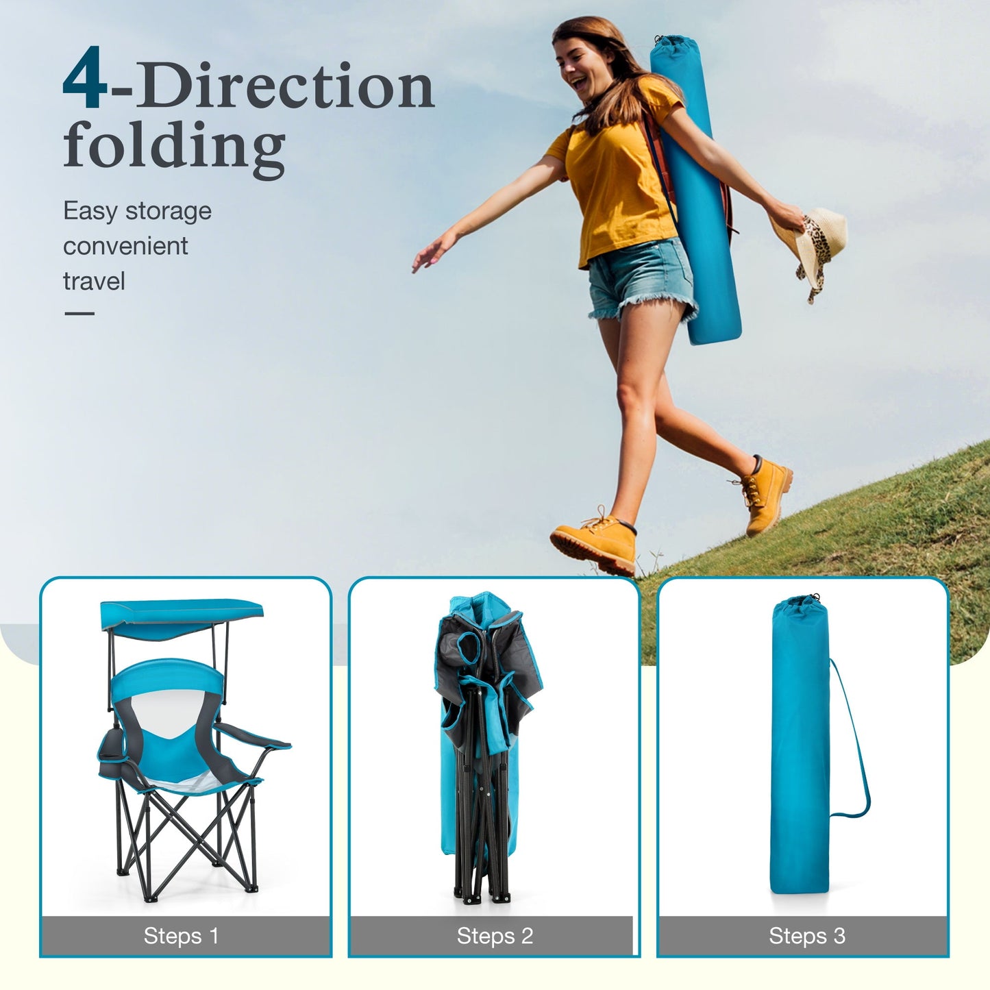 Sophia & William Oversized Camping Chair Outdoor Portable Folding Chair Heavy-Duty Steel Frame Support 350 Lbs, 2 Pack, Blue