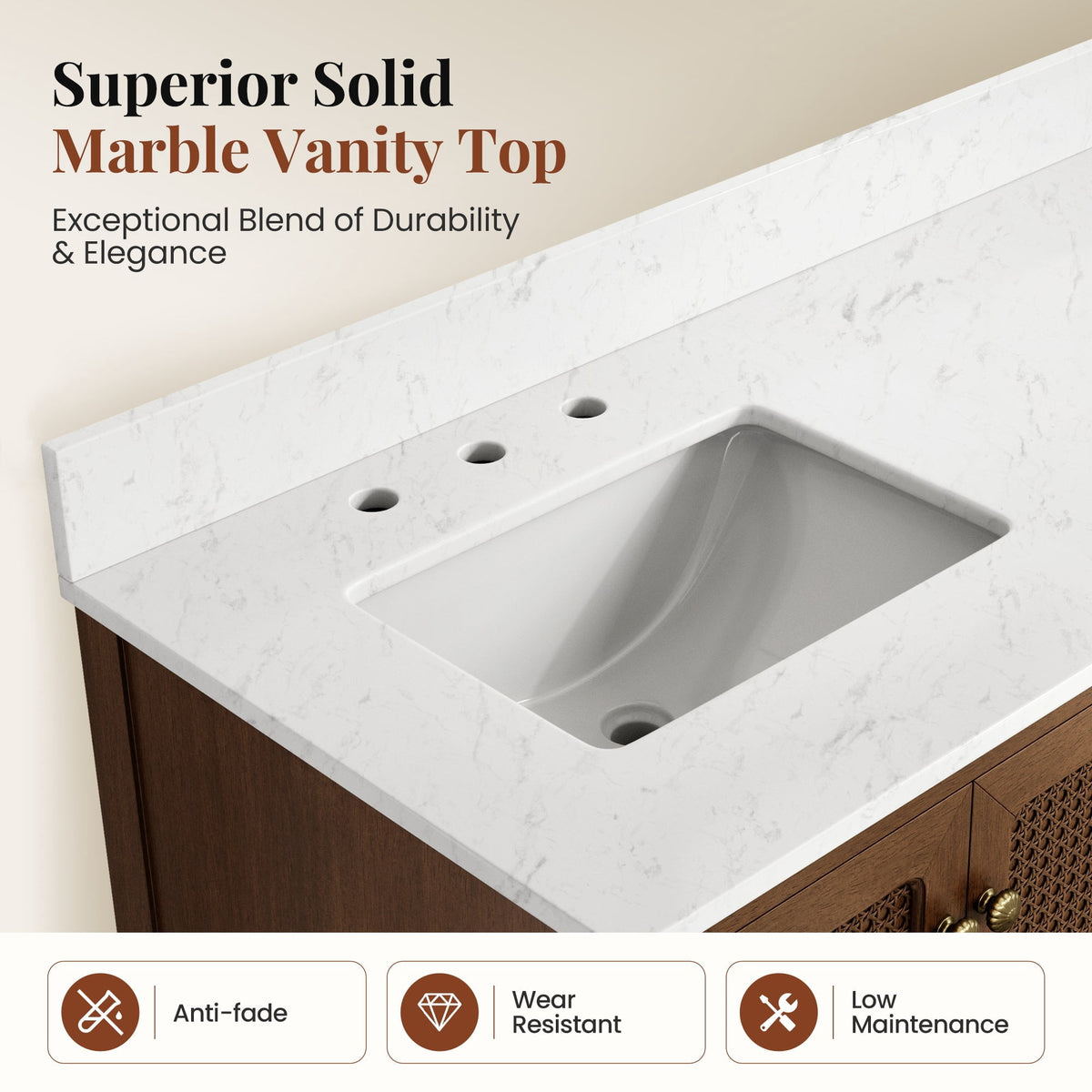 Sophia & William 72" Bathroom Vanity with Double Sink Freestanding Wood Bathroom Cabinet Vanity with 2 Doors of Adjustable Shlves, 2 Pull-out Drawers and 1 Elevated Drawer, Hickory