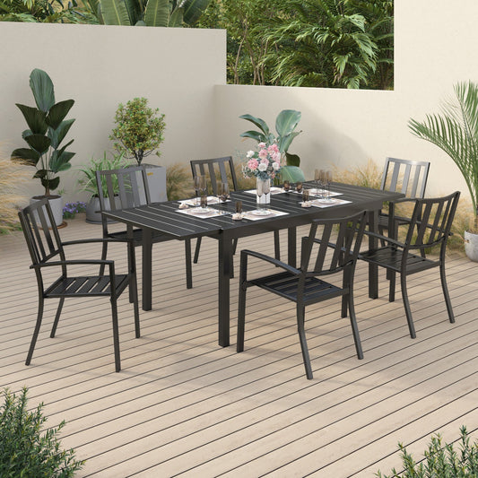 Sophia & William 7-Piece Steel Patio Dining Set in Black - Seating 6 People