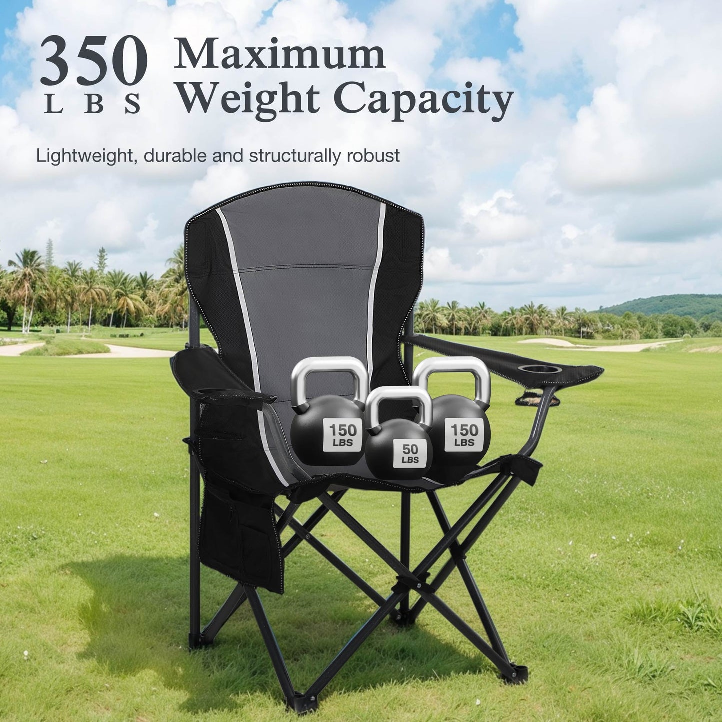 Sophia & William 2 Pack Oversized Camping Chair Portable Mesh Folding Chair with Cup Holder Supports Up to 450Lbs for Outdoor, Fishing, Beach, Backyard£¬ Black