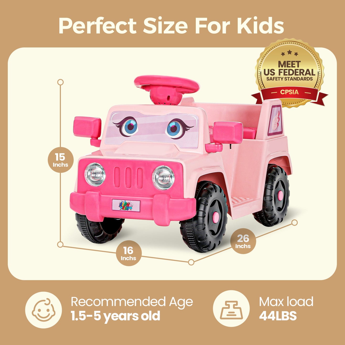 Alpha Joy Kids Remote Control Car Toys with LED Lights & Fish Sticker, Pink