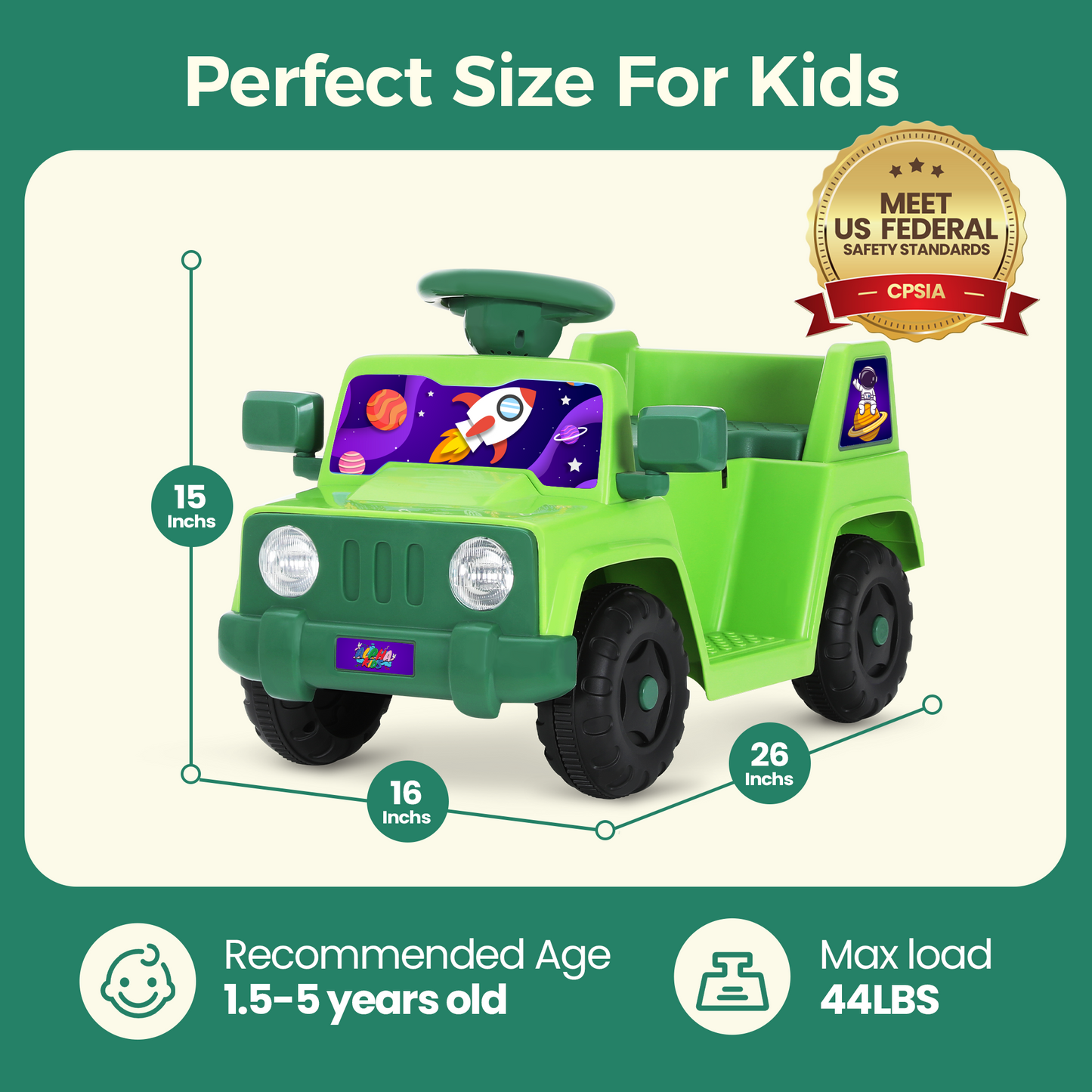 Alpha Joy Kids Remote Control Car Toys with LED Lights & Rocket Sticker, Green