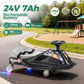 Alpha Joy Kids Crazy Drift Car 24V 180W Electric Drifting Go-Kart w/Rechargeable Battery, Colorful Light, Bluetooth Music & Safety Harness, Black