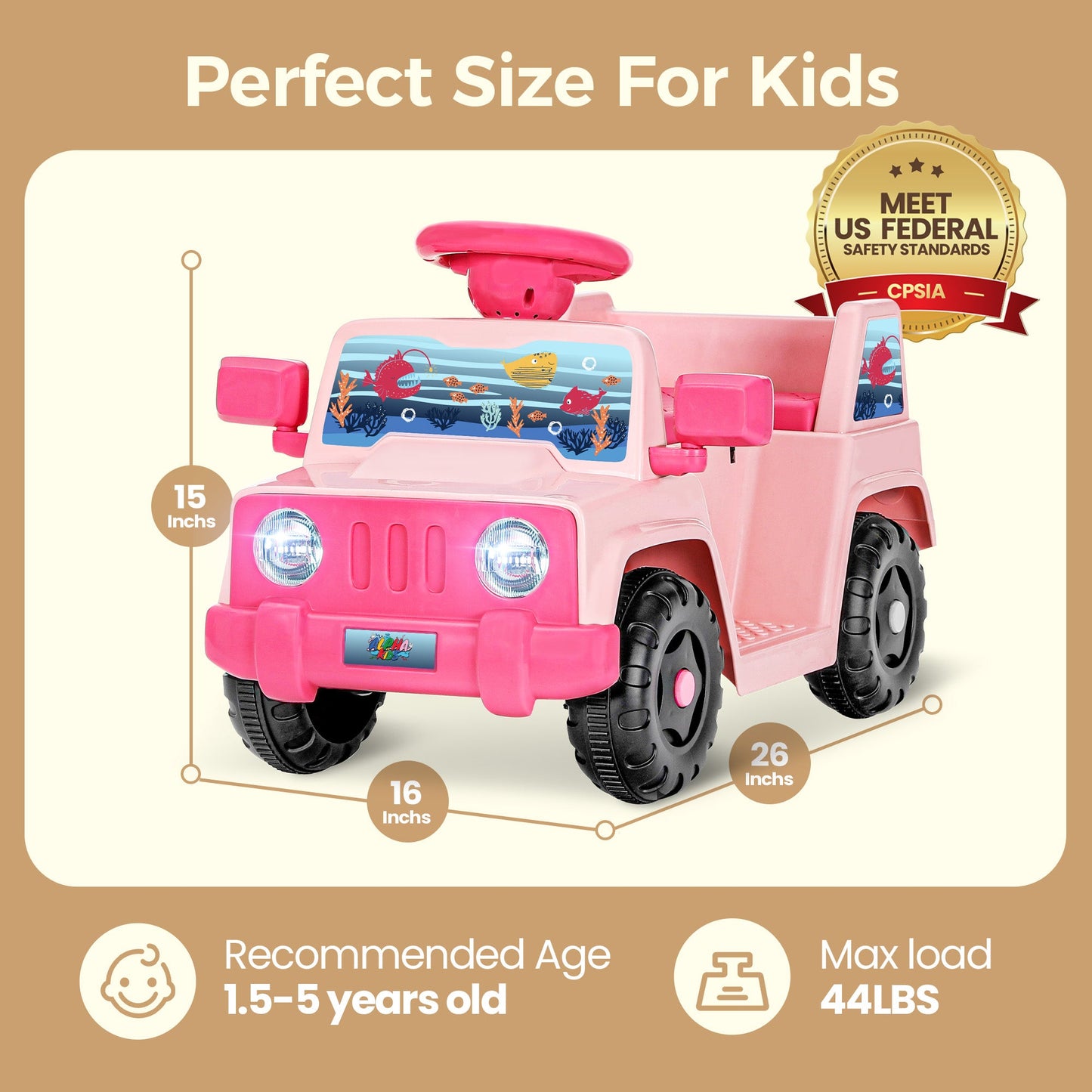 Alpha Joy Kids Remote Control Car Toys with LED Lights & Rocket Sticker, Pink