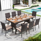 Alpha Joy 9-Piece Outdoor Patio Dining Set Wicker Rattan Chairs and Acacia Wood Table Set for 8 Person, Beige