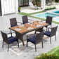 Alpha Joy 7-Piece Outdoor Patio Dining Set Wicker Rattan Chairs and Acacia Wood Table Set for 6 Person, Navy