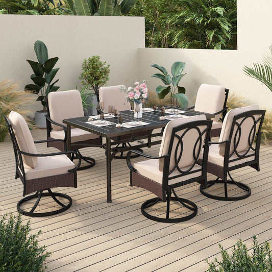 Sophia&William 7 Pieces Outdoor Patio Dining Set Swivel Chairs and Table Set for 6