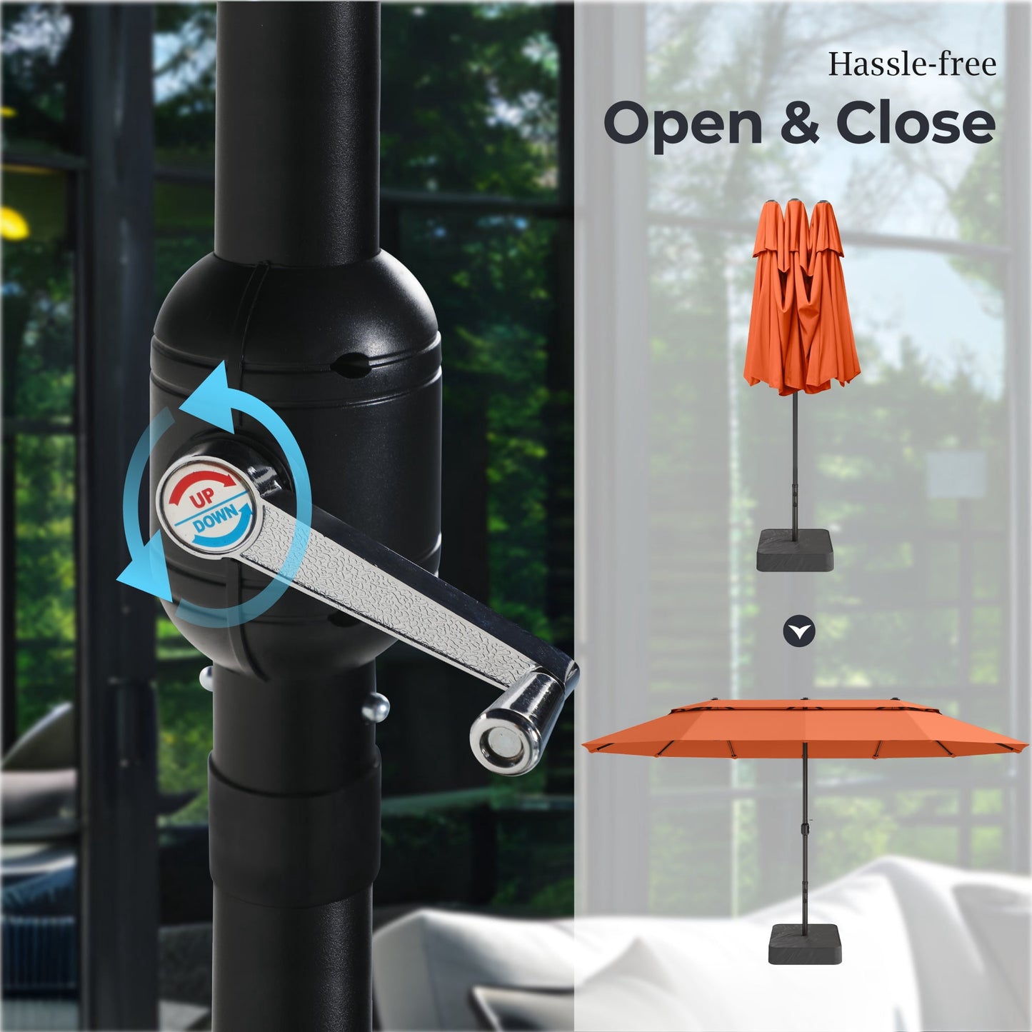 Alpha Joy 15ft Outdoor Patio Umbrella Extra-Large Double-Sided Garden Umbrella with Ventilation and Base - Orange Red