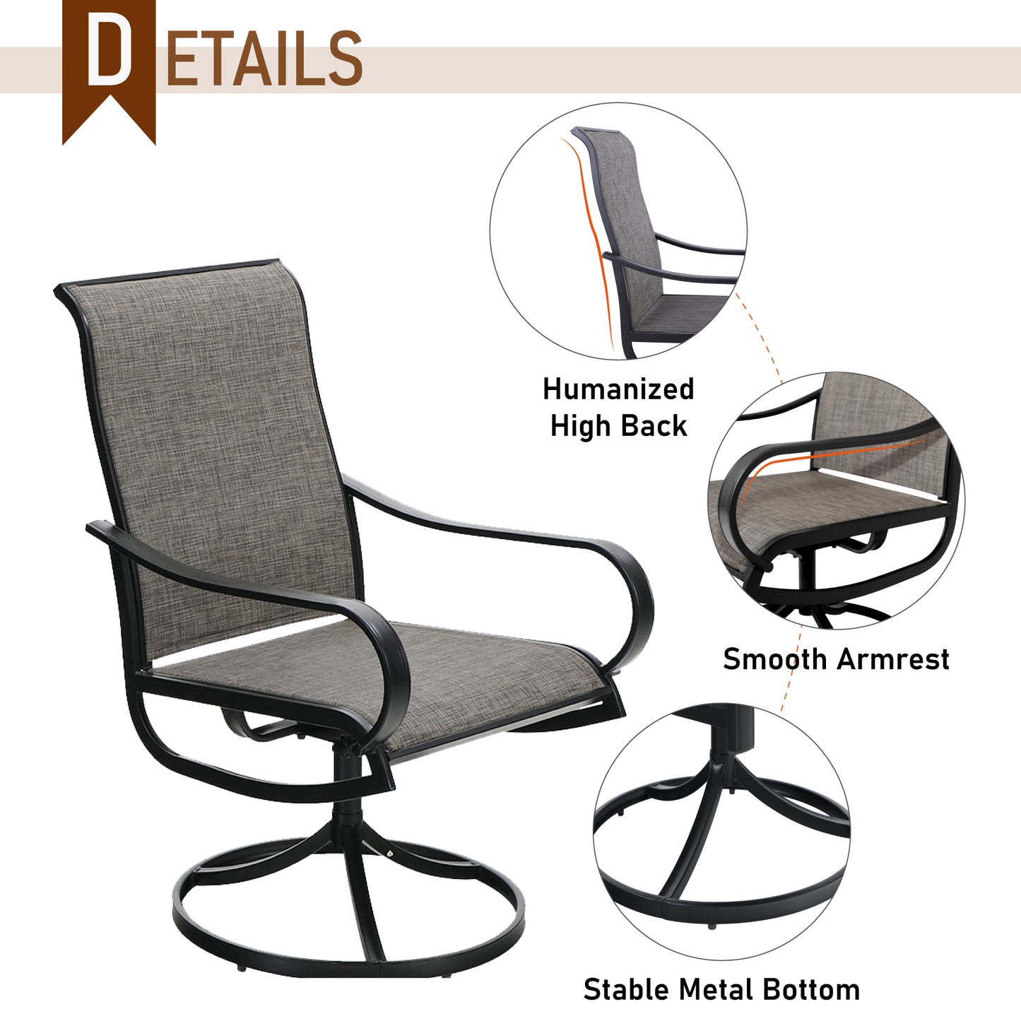 Sophia & William 7 Piece Outdoor Patio Dining Set Metal Table and Textilene Seivel Chairs Furniture Set