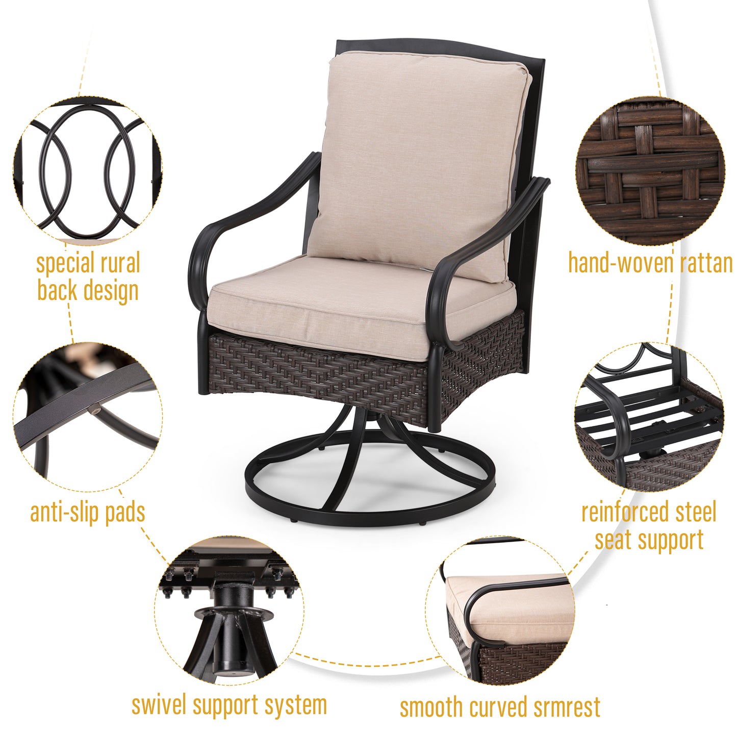 Sophia&William 5 Pieces Outdoor Patio Dining Set Swivel Chairs and Table Set for 4