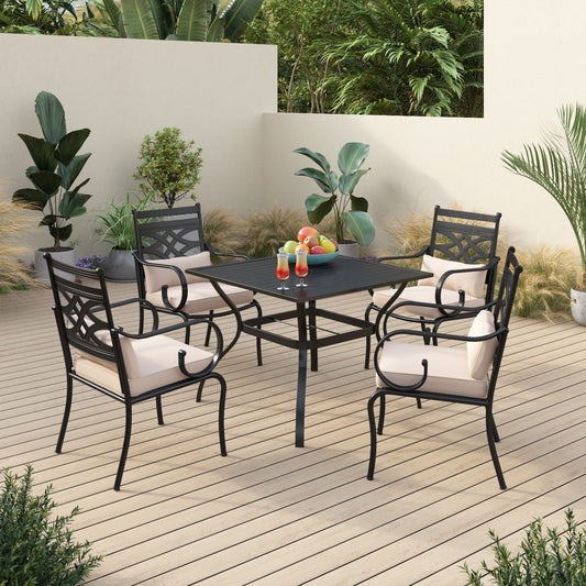 Sophia&William 5-Piece Outdoor Patio Dining Set Metal Cushioned Chairs and 37  Square Table Furnitre Set with 4  Cushion, Beige