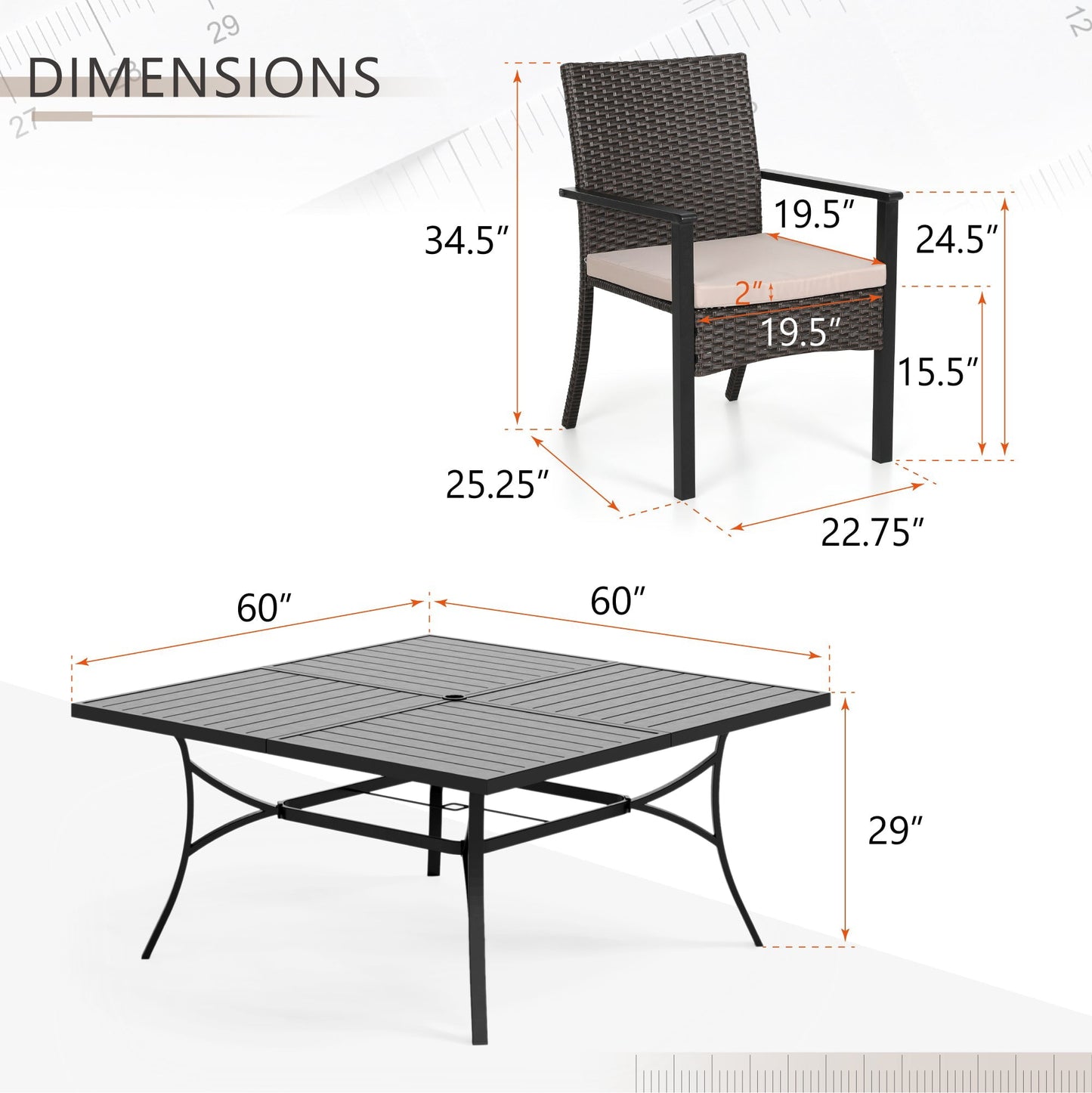 Sophia & William 9 Piece Outdoor Patio Dining Set Wicker Chairs and Metal Table Set