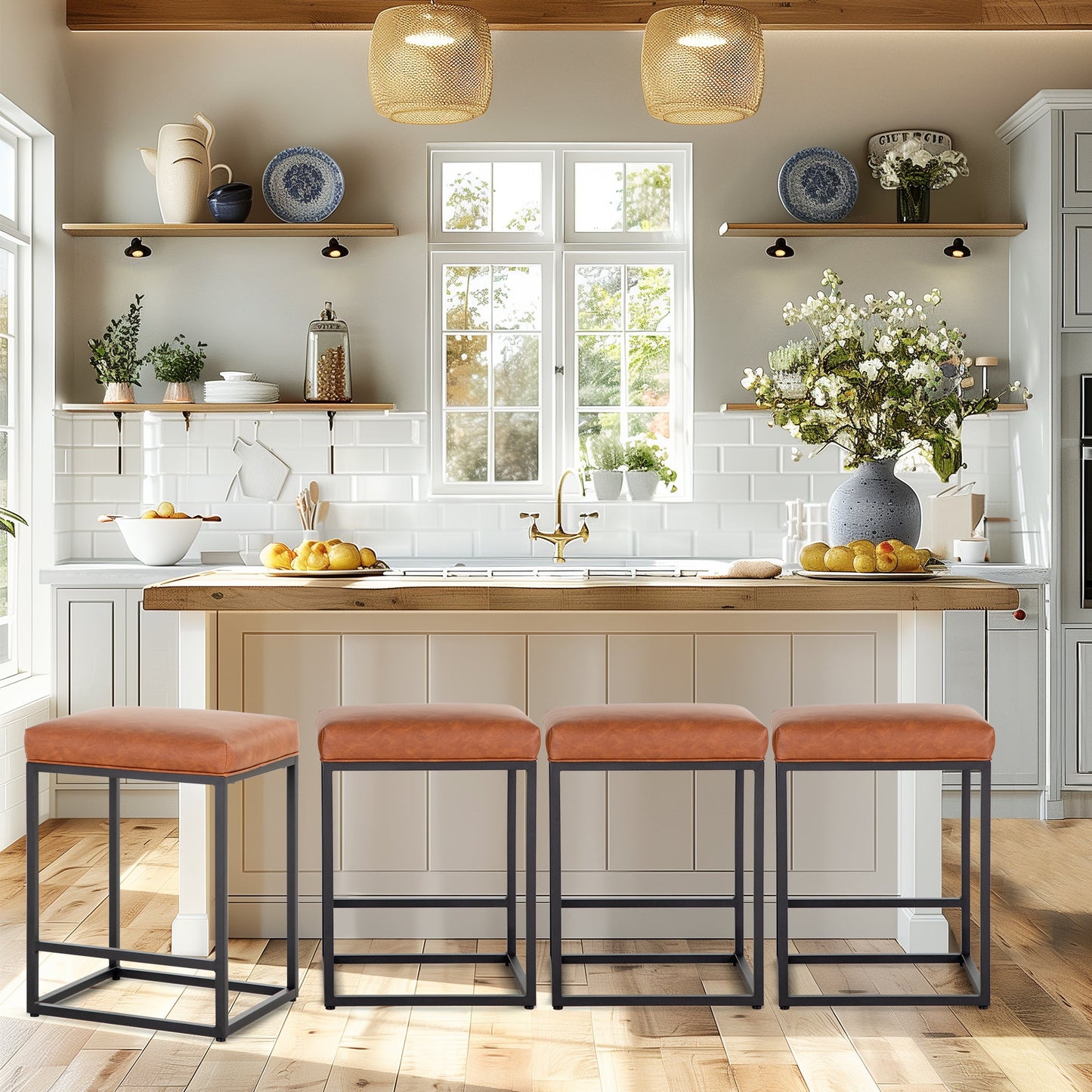 Sophia & William 24" Bar Stool Counter Height Bar Stools with Footrest, 4 Pack, Brown