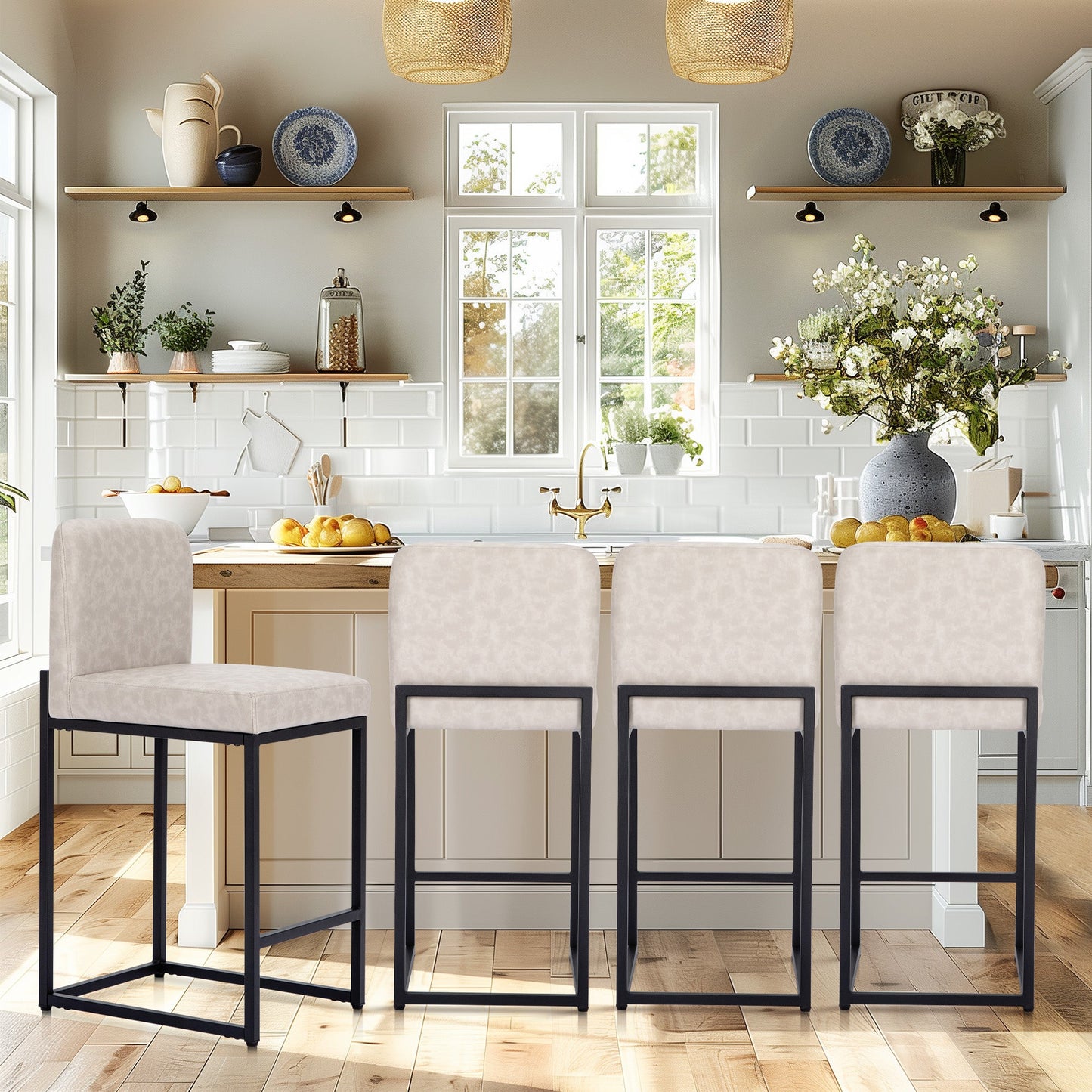 Sophia & William Counter Height Bar Stools with Backrest Set of 4 Comfortable Modern Counter Stools for Kitchen & Home, White