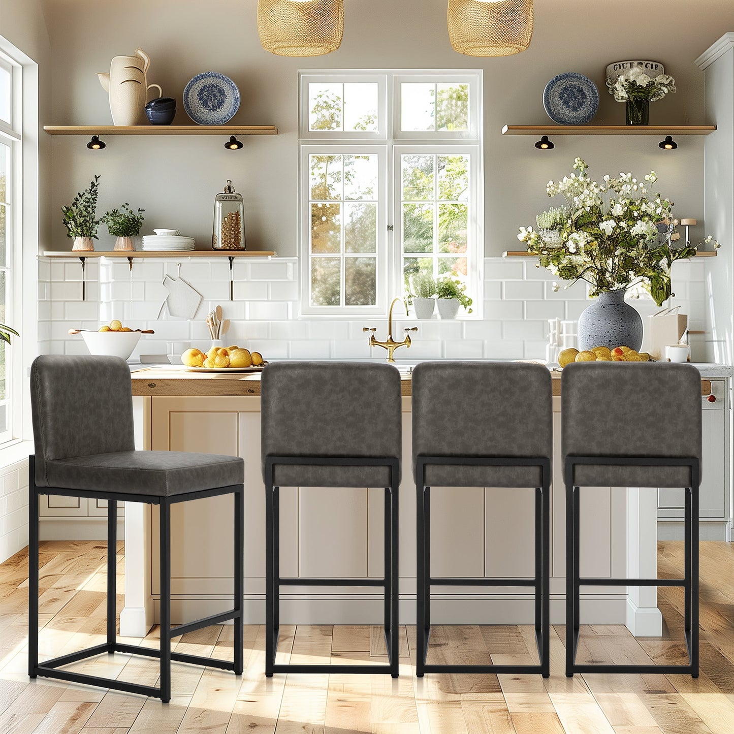 Sophia & William Counter Height Bar Stools with High Backrest Set of 4 Comfortable Modern Counter Stools for Kitchen & Home, Gray
