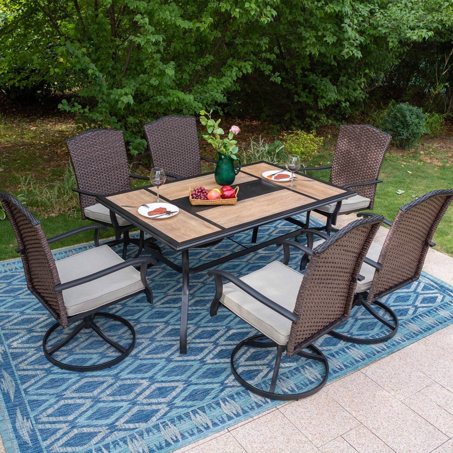 Sophia & William 7 Pieces Patio Dining Set Metal Chairs & Umbrella Table