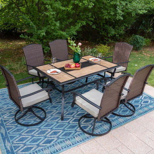 Sophia & William 7 Pieces Patio Dining Set Metal Chairs & Umbrella Table