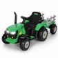 Alpha Joy 24V Powered Ride on Tractor with Detachable Trailer Electric Toy Car with Remote Control, Tippable Trailer, USB, Headlight, Bluetooth, 3 Speed Adjustable for Kids 3+, Green