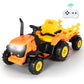 Alpha Joy 24V Powered Ride on Tractor with Detachable Trailer Electric Toy Car with Remote Control, Tippable Trailer, USB, Headlight, Bluetooth, 3 Speed Adjustable for Kids 3+, Orange