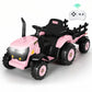 Alpha Joy 24V Powered Ride on Tractor with Detachable Trailer Electric Toy Car with Remote Control, Tippable Trailer, USB, Headlight, Bluetooth, 3 Speed Adjustable for Kids 3+, Pink