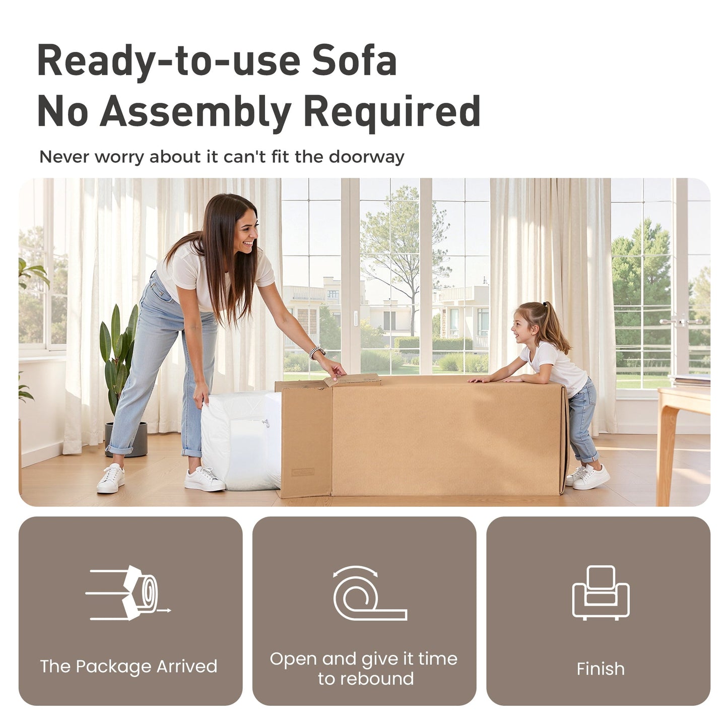 Sophia & William 104" Oversized L-Shaped Sectional Sofa 3 Seat Modern Corduroy Compressed Couch 28.4" Deep Modular Sofa for Living Room, Bedroom, Beige