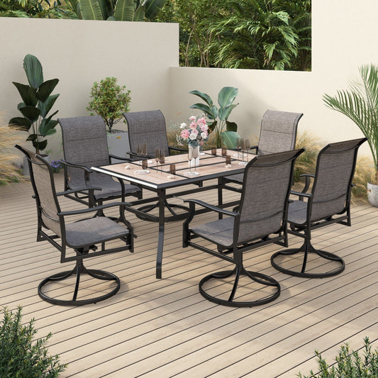 Sophia & William 7 Pieces Metal Patio Dining Set Swivel Paded Chairs and Table Set