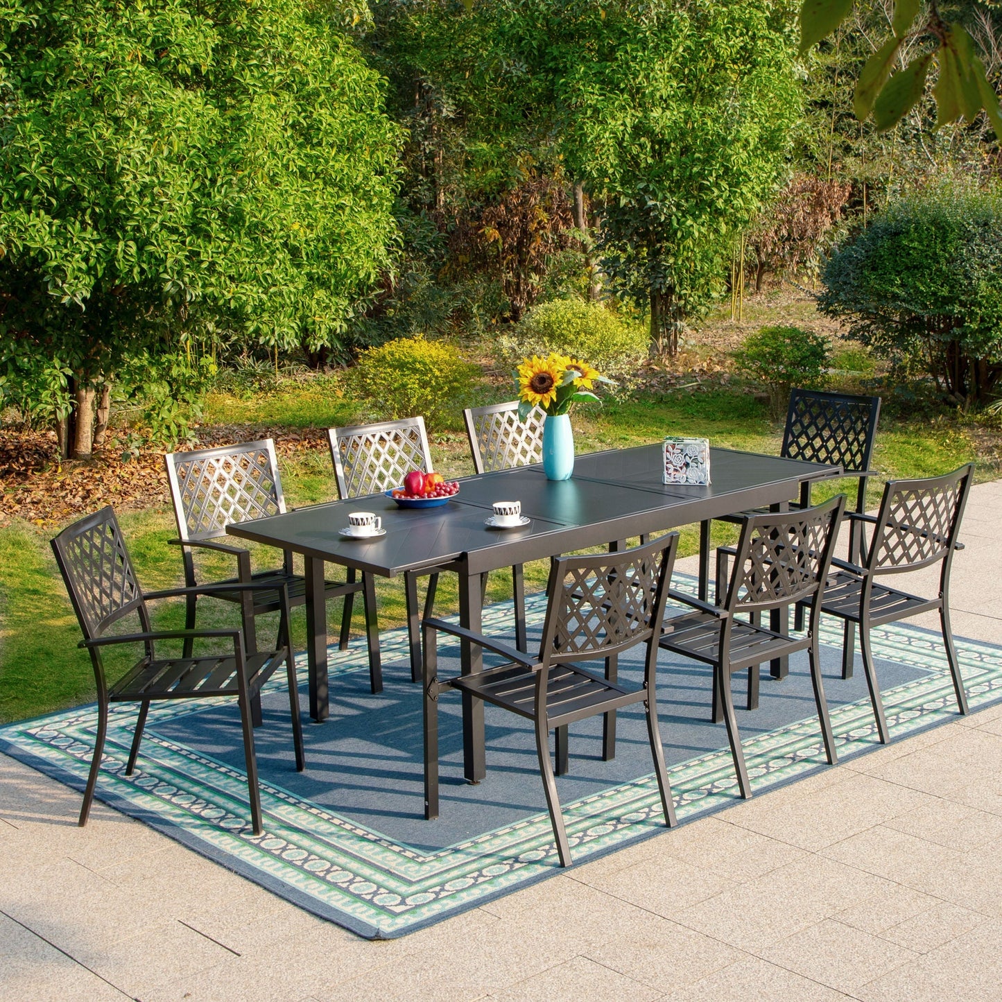 Sophia & William 9 Pieces Metal Outdoor Patio Dining Set with Extendable Table - Black