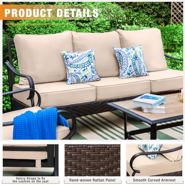Sophia & William 4 Piece Metal Patio Conversation Sofa Set 5-Seat Outdoor Sectionals