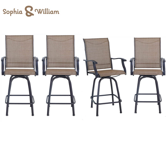 Sophia & William 4 Pcs Outdoor Swivel Metal Bar Stools in Brown