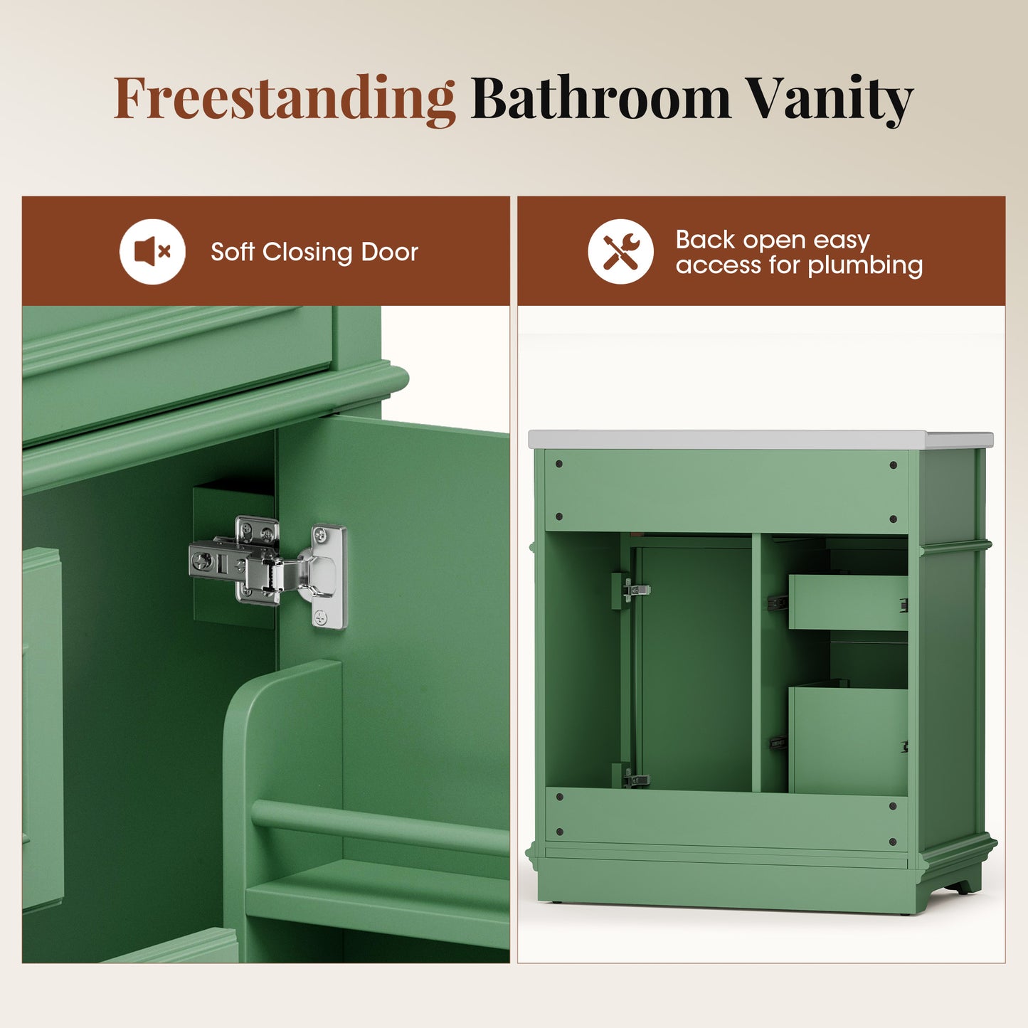 Sophia & William 30inch Bathroom Vanity with 5inch Deep Sink Freestanding Wood Bathroom Cabinet Vanity with 1 Door & 2 Drawers, Sage Green