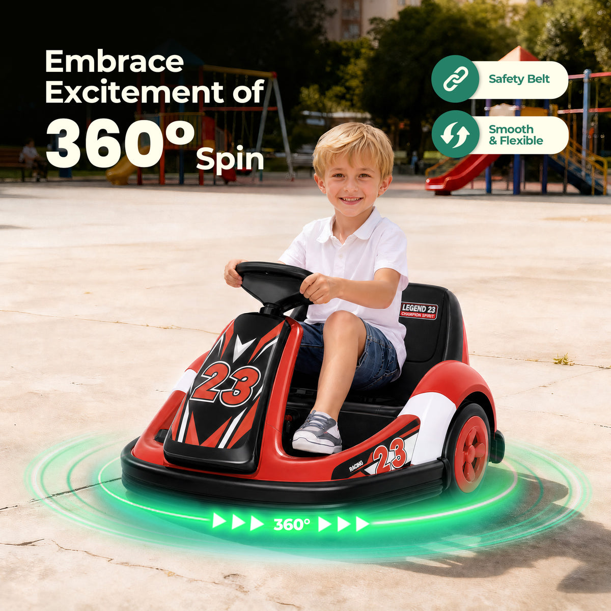 Alpha Joy Kids 12V Bumper Car with Steering Wheel & Remote Control, 3-Color LED Lights, 3 Speeds, Electric Ride-on Toys Car for 3-6 Years, Red
