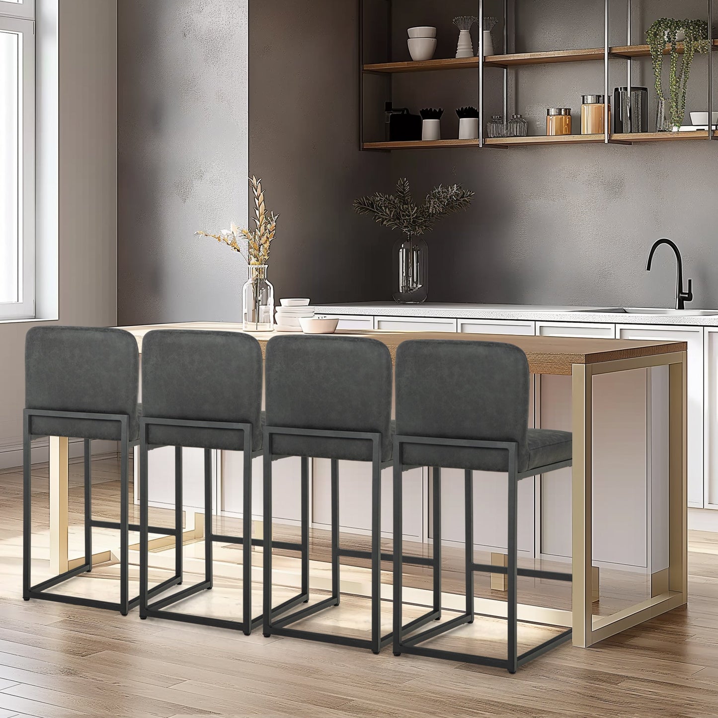 Sophia & William Counter Height Bar Stools with High Backrest Set of 4 Comfortable Modern Counter Stools for Kitchen & Home, Black