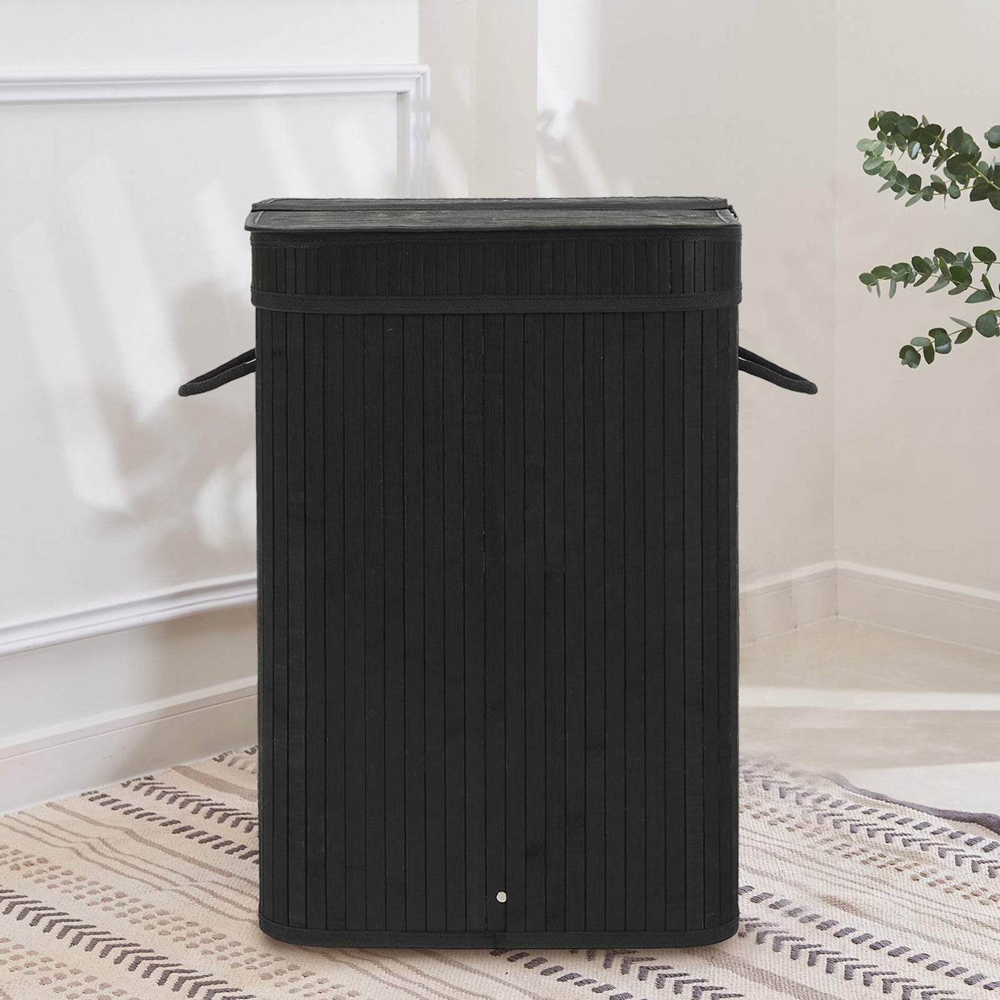 Sophia & William Laundry Hamper with Lid, 72L Bamboo Laundry Basket with Removable Liner, Collapsible Storage Dirty Clothes Basket with Handles for Laundry Bedroom, Black