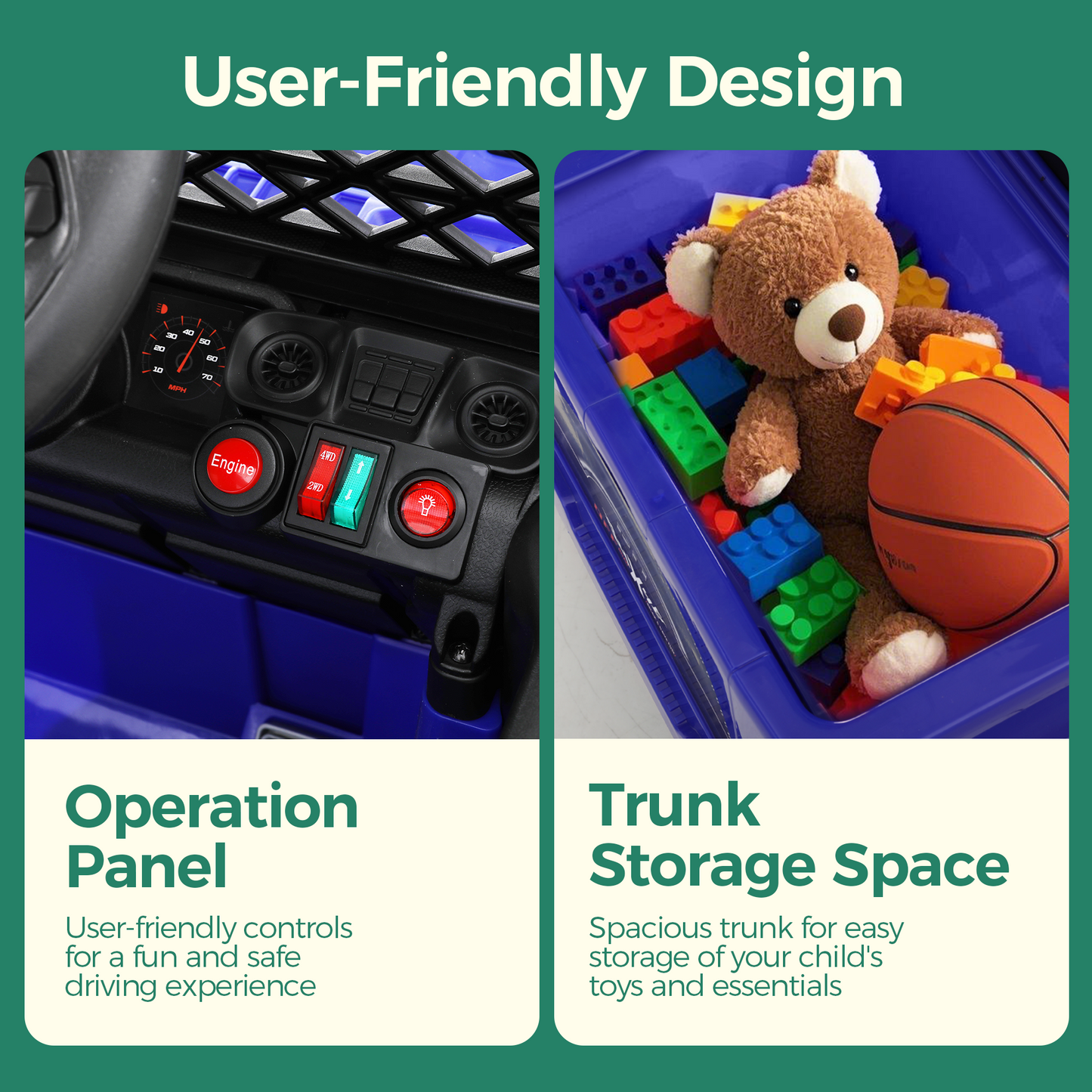 Alpha Joy Kids Ride on Truck 6-Wheel Electric Jeep Car with Remote Control Battery Powered Toy Car w/2WD/4WD Switch, LED Lights, Bluetooth Music, Blue