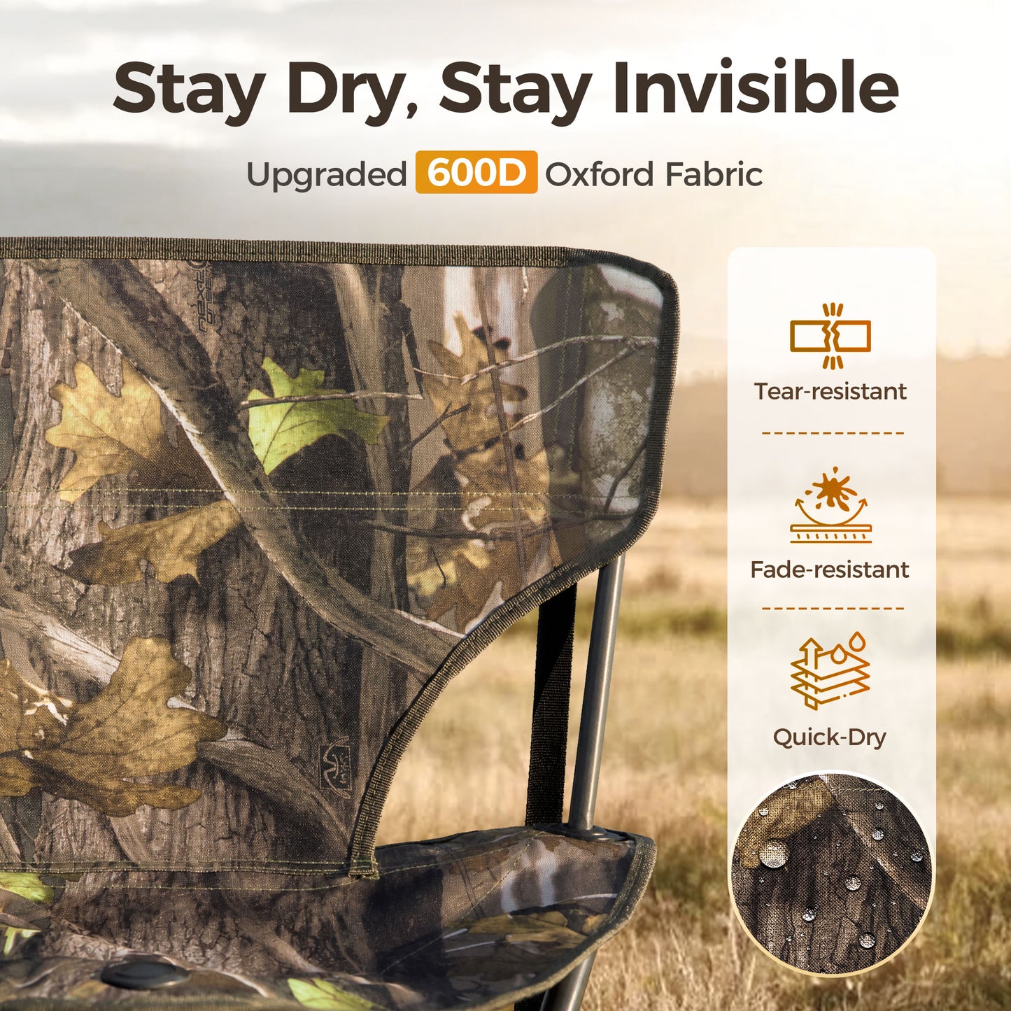 Sophia & William 2 Pack Hunting Chair 600D Waterproof Folding Hunting Blind Supports 230Lbs with Lumbar Support,Camo