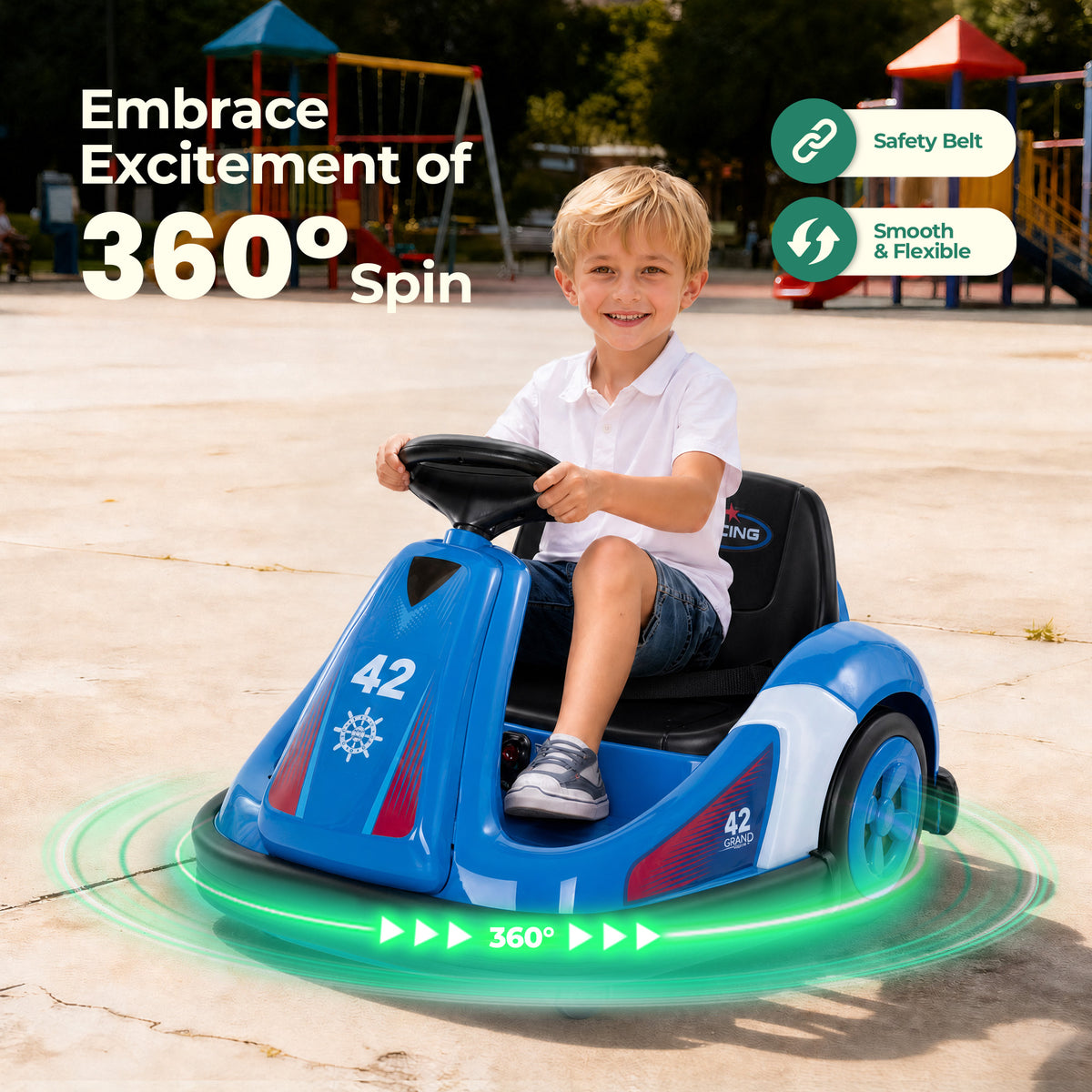 Alpha Joy Kids 12V Bumper Car with Steering Wheel & Remote Control, 3-Color LED Lights, 3 Speeds, Electric Ride-on Toys Car for 3-6 Years, Royal Blue