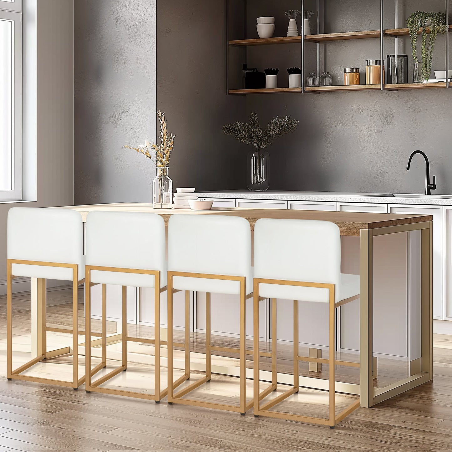 Sophia & William 24" Counter Height Bar Stools with High Backrest 4 Pack Comfortable Modern Counter Stools for Kitchen & Home, White